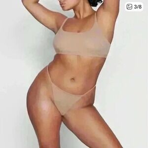 SKIMS | Lightweight Cotton String Thong Panty, Camel Brown, Size 4X